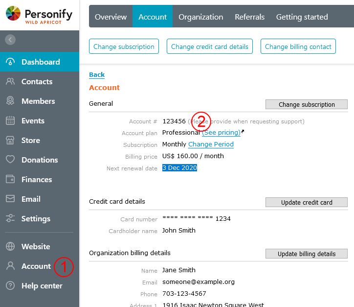 Wild Apricot's account settings