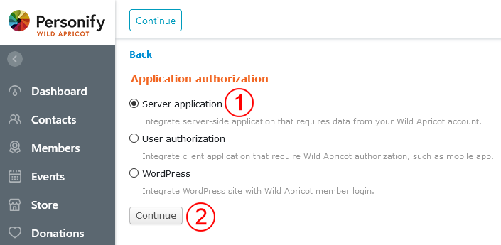 Screenshot showing choices for application type
